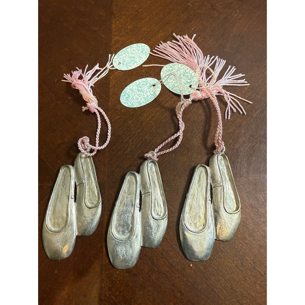 House of Morgan Pewter Little Ballerina Ornament Ballet Shoes Pink Tassel